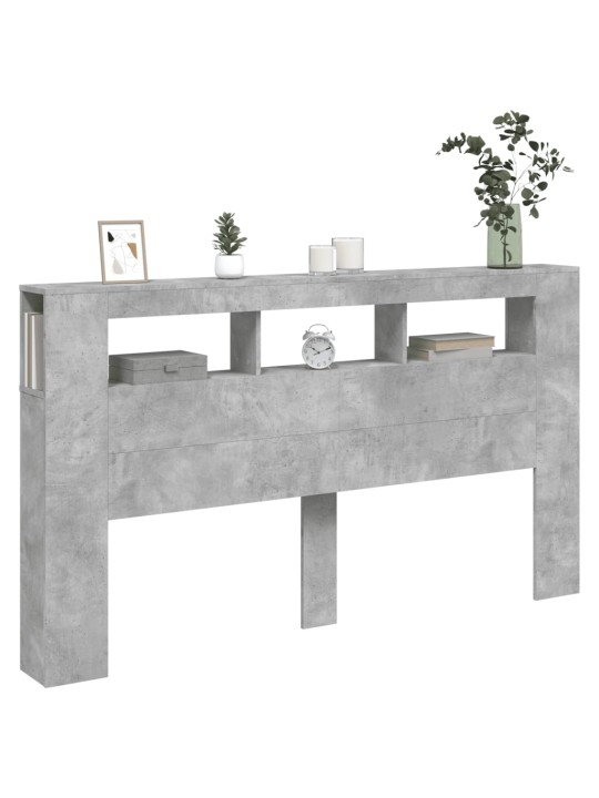 Gultas galvgalis ar led, betona pelēks, 180x18,5x103,5 cm, koks