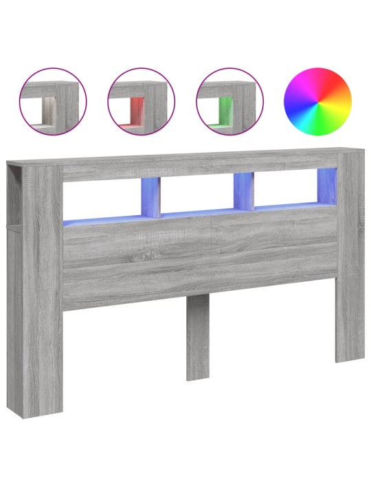 Gultas galvgalis ar led, pelēka ozola, 180x18,5x103,5 cm, koks
