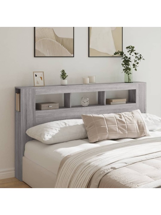 Gultas galvgalis ar led, pelēka ozola, 180x18,5x103,5 cm, koks