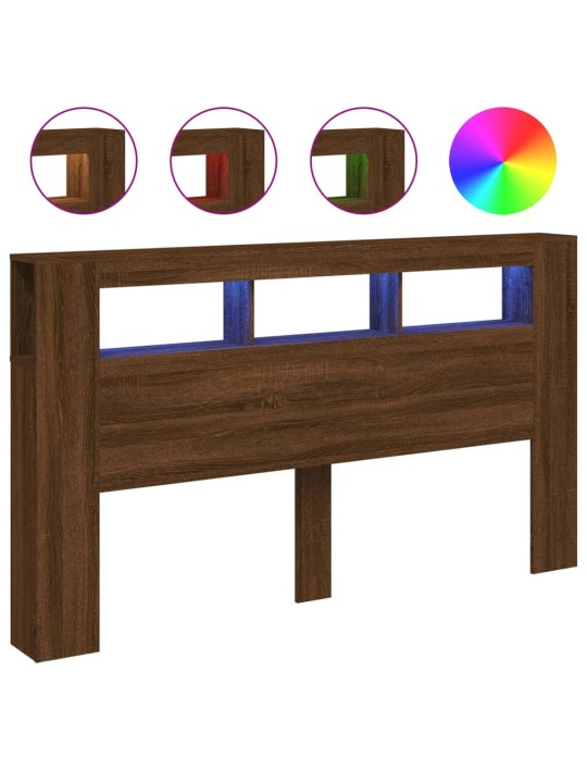 Gultas galvgalis ar led, ozola krāsa, 180x18,5x103,5 cm, koks