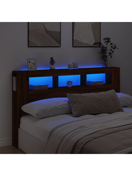 Gultas galvgalis ar led, ozola krāsa, 180x18,5x103,5 cm, koks