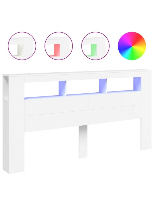 Gultas galvgalis ar led, balts, 200x18,5x103,5 cm, koks