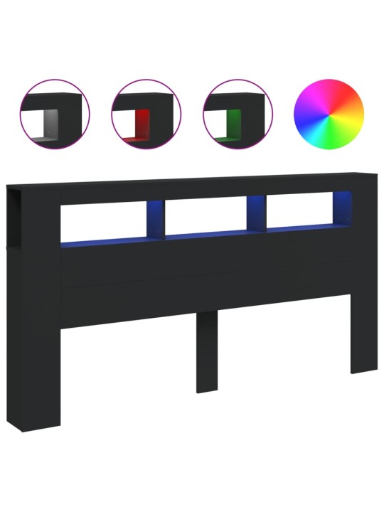 Gultas galvgalis ar led, melns, 200x18,5x103,5 cm, koks