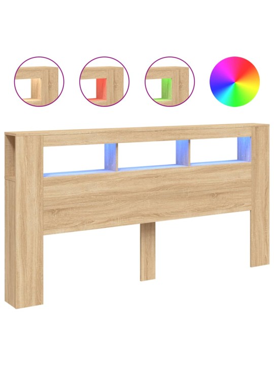 Gultas galvgalis ar led, ozola krāsa, 200x18,5x103,5 cm, koks