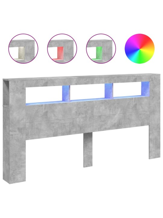Gultas galvgalis ar led, betona pelēks, 200x18,5x103,5 cm, koks