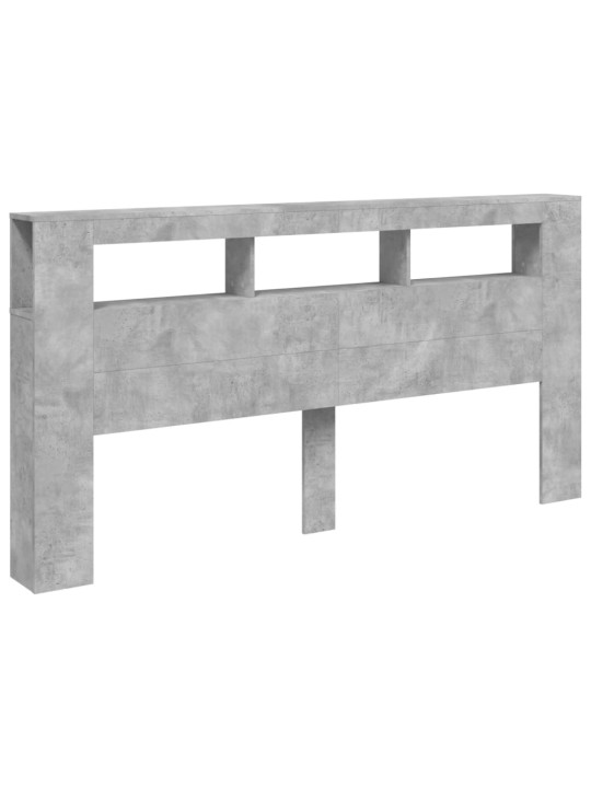 Gultas galvgalis ar led, betona pelēks, 200x18,5x103,5 cm, koks