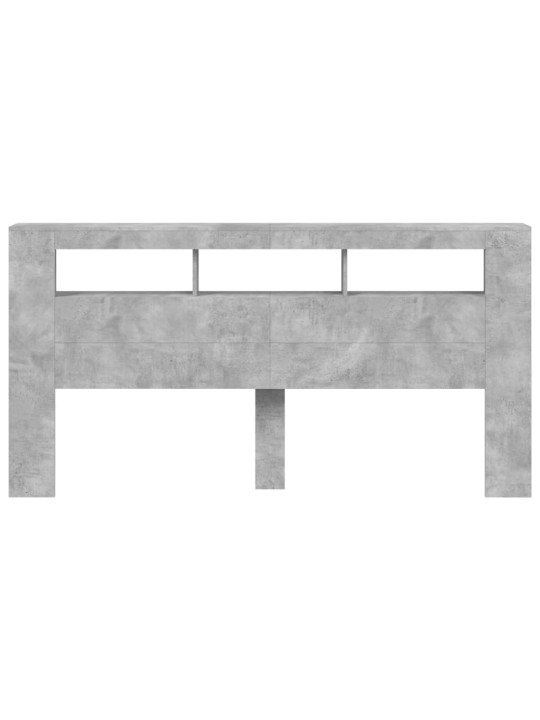 Gultas galvgalis ar led, betona pelēks, 200x18,5x103,5 cm, koks