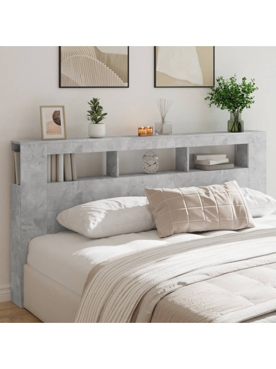 Gultas galvgalis ar led, betona pelēks, 200x18,5x103,5 cm, koks