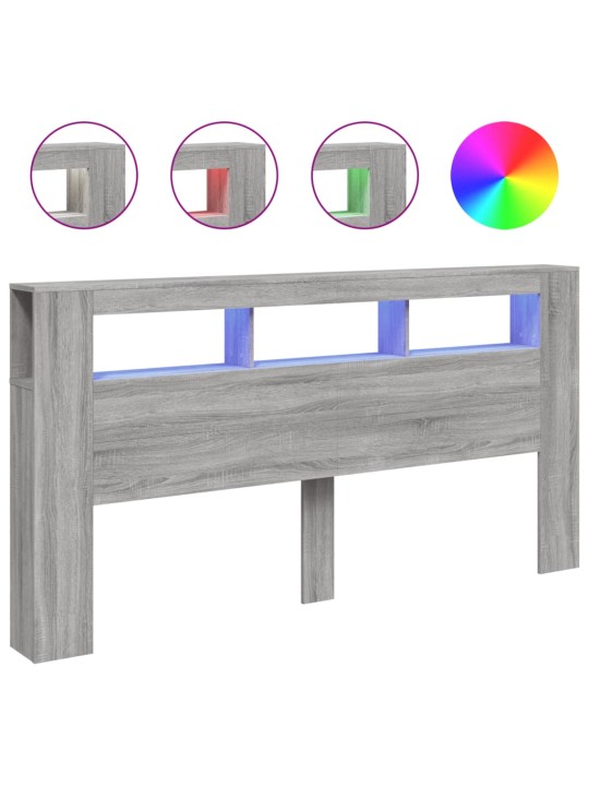 Gultas galvgalis ar led, pelēka ozola, 200x18,5x103,5 cm, koks
