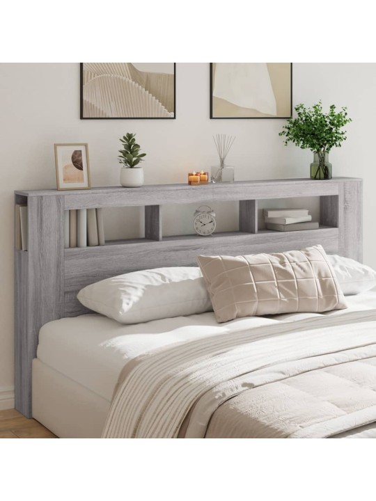 Gultas galvgalis ar led, pelēka ozola, 200x18,5x103,5 cm, koks