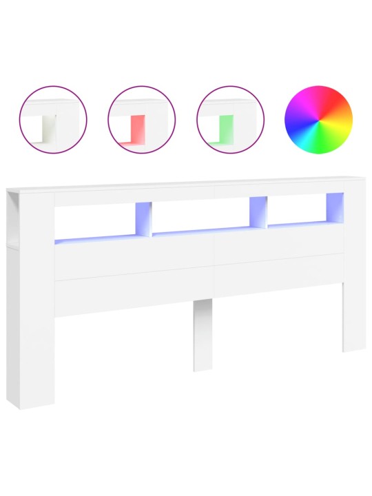 Gultas galvgalis ar led, balts, 220x18,5x103,5 cm, koks