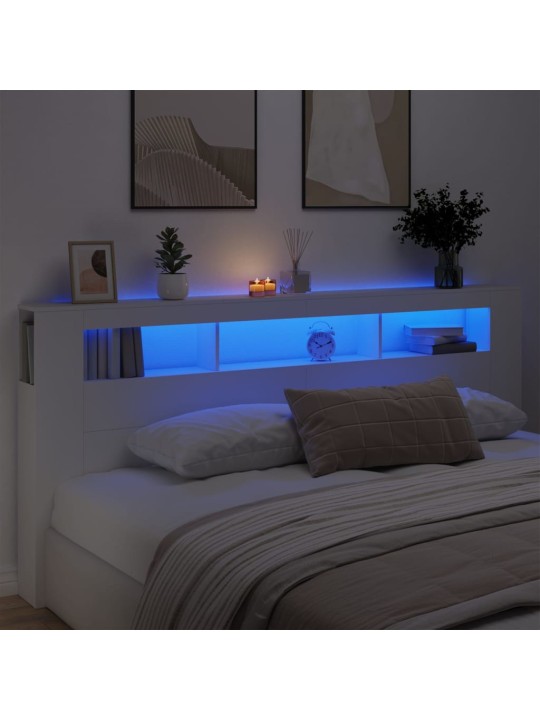 Gultas galvgalis ar led, balts, 220x18,5x103,5 cm, koks