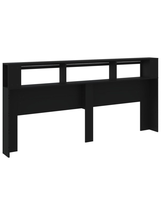 Gultas galvgalis ar led, melns, 220x18,5x103,5 cm, koks
