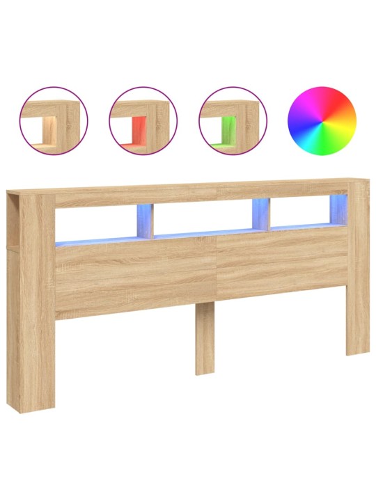 Gultas galvgalis ar led, ozola krāsa, 220x18,5x103,5 cm, koks