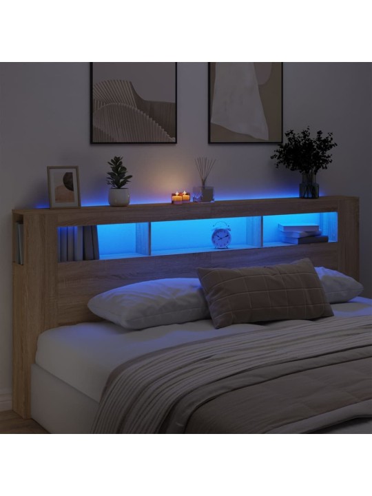 Gultas galvgalis ar led, ozola krāsa, 220x18,5x103,5 cm, koks