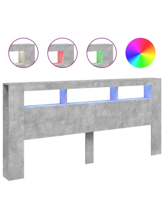 Gultas galvgalis ar led, betona pelēks, 220x18,5x103,5 cm, koks