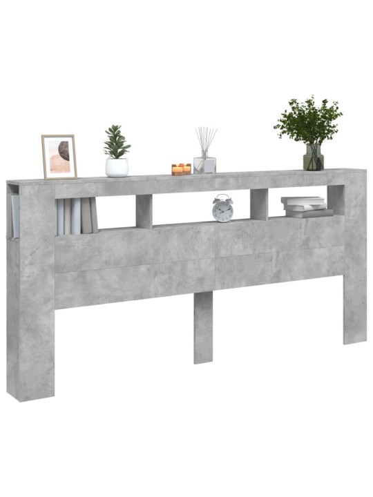 Gultas galvgalis ar led, betona pelēks, 220x18,5x103,5 cm, koks