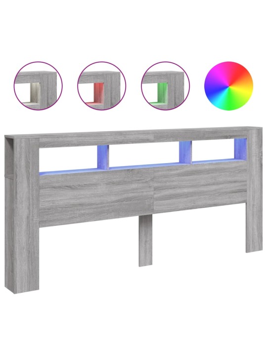 Gultas galvgalis ar led, pelēka ozola, 220x18,5x103,5 cm, koks