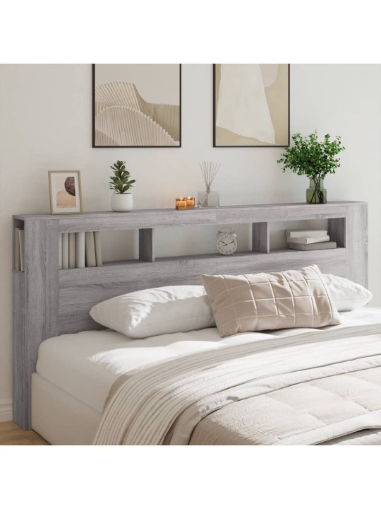 Gultas galvgalis ar led, pelēka ozola, 220x18,5x103,5 cm, koks