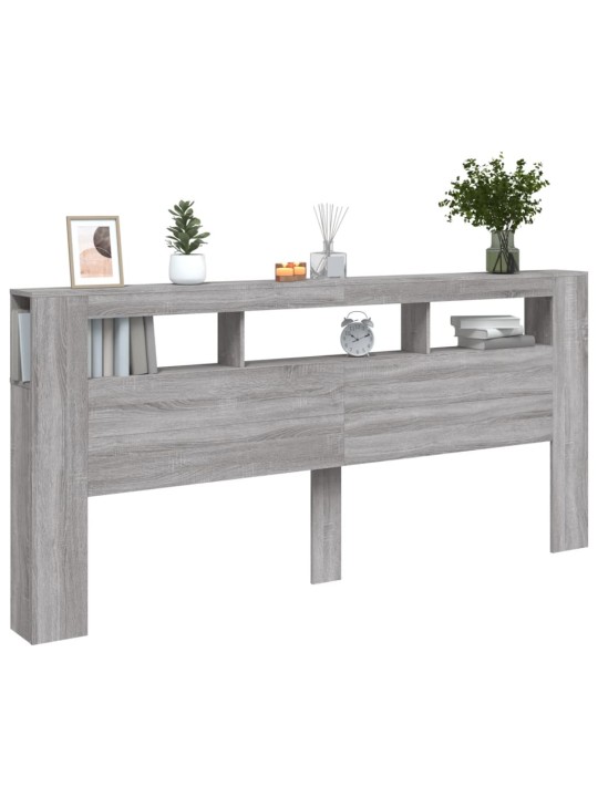 Gultas galvgalis ar led, pelēka ozola, 220x18,5x103,5 cm, koks
