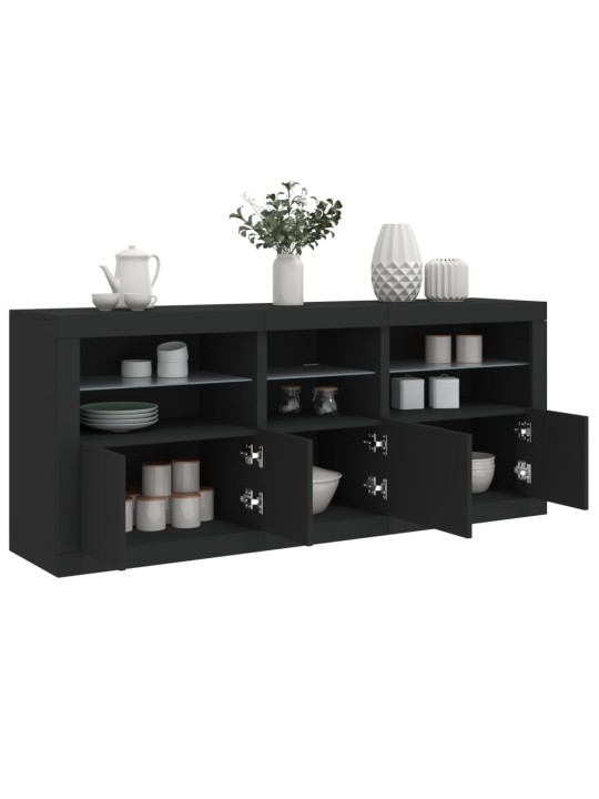 Kumode ar led lampiņām, melna, 162x37x67 cm