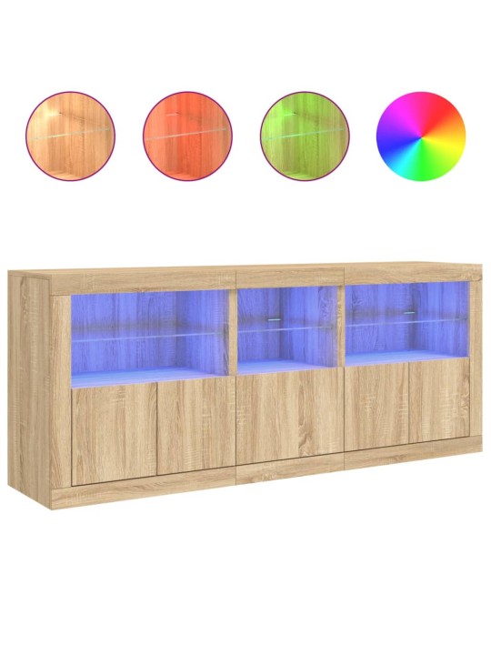 Kumode ar led lampiņām, ozolkoka krāsa, 162x37x67 cm