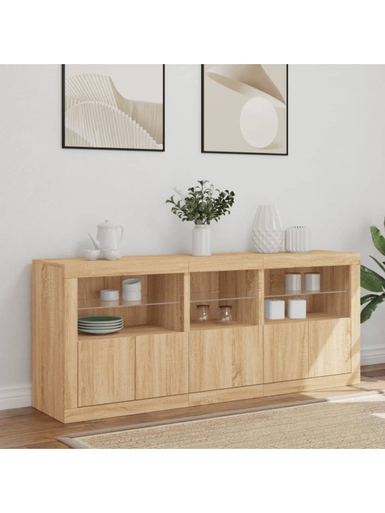 Kumode ar led lampiņām, ozolkoka krāsa, 162x37x67 cm