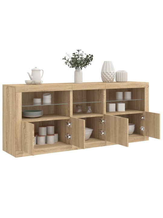 Kumode ar led lampiņām, ozolkoka krāsa, 162x37x67 cm