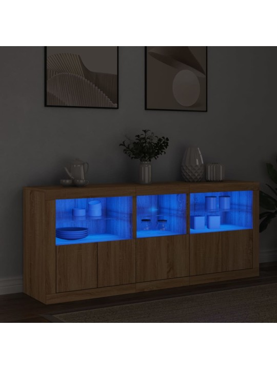 Kumode ar led lampiņām, ozolkoka krāsa, 162x37x67 cm