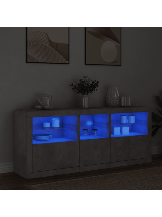 Kumode ar led lampiņām, betona pelēka, 162x37x67 cm