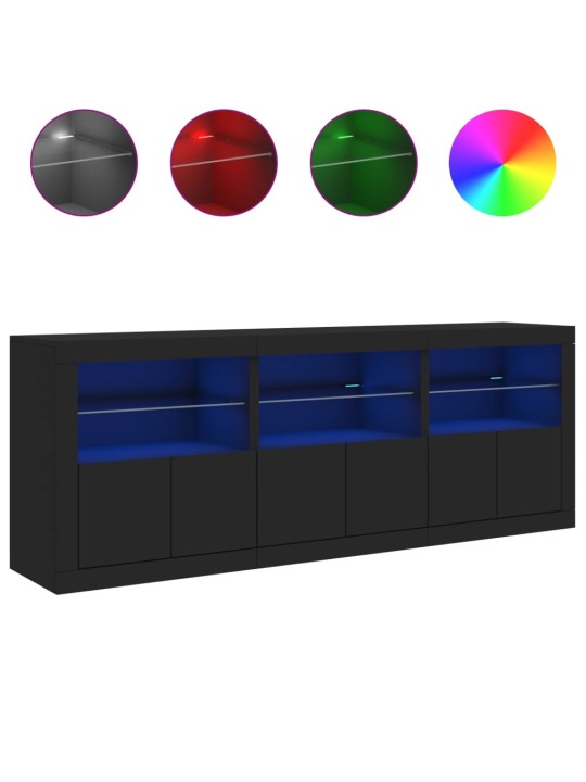 Kumode ar led lampiņām, melna, 181,5x37x67 cm