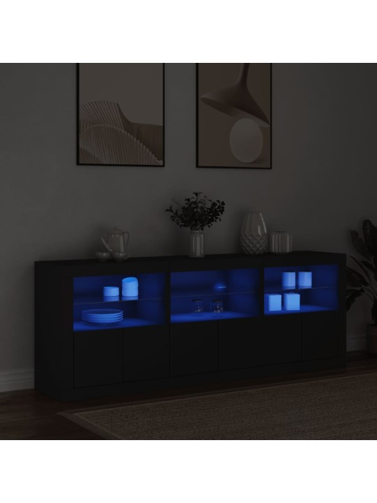 Kumode ar led lampiņām, melna, 181,5x37x67 cm