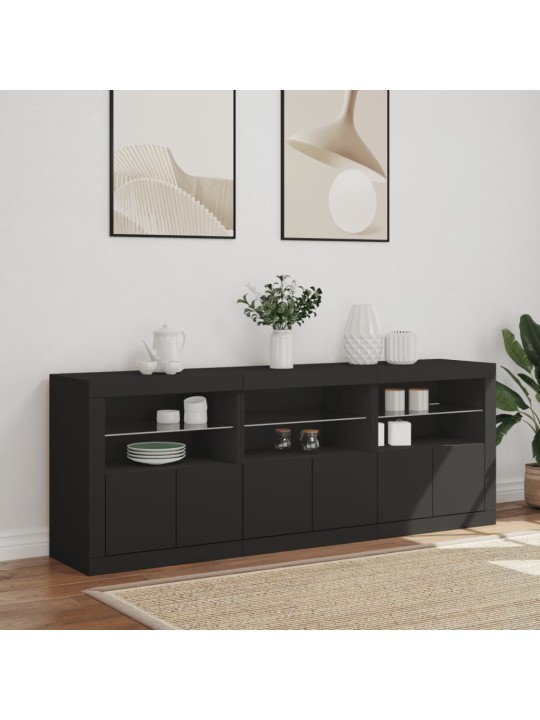 Kumode ar led lampiņām, melna, 181,5x37x67 cm