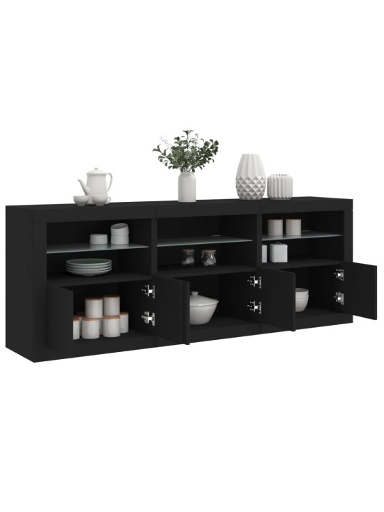 Kumode ar led lampiņām, melna, 181,5x37x67 cm