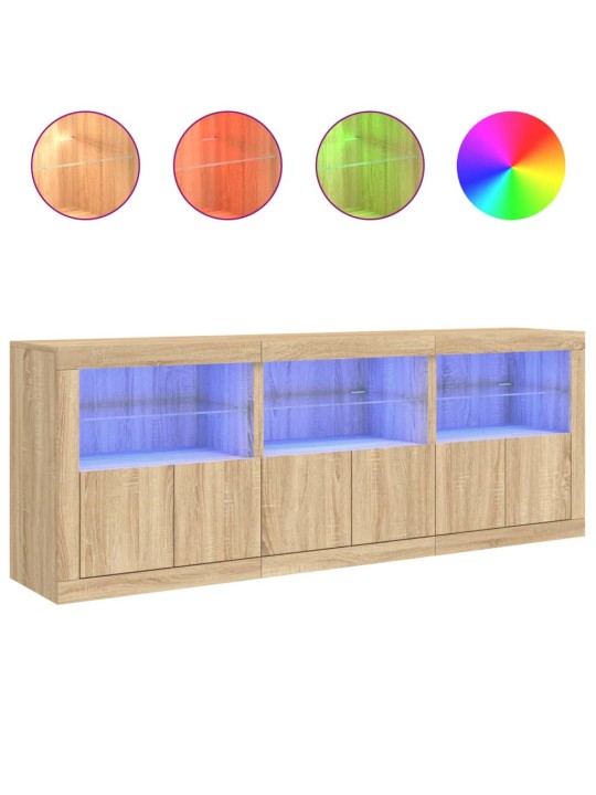 Kumode ar led lampiņām, ozolkoka krāsa, 181,5x37x67 cm