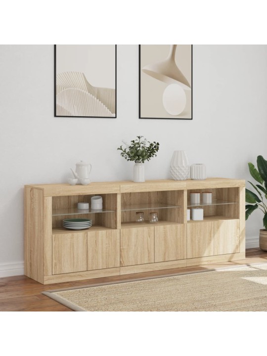 Kumode ar led lampiņām, ozolkoka krāsa, 181,5x37x67 cm