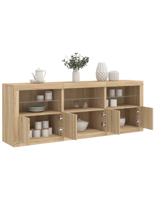Kumode ar led lampiņām, ozolkoka krāsa, 181,5x37x67 cm
