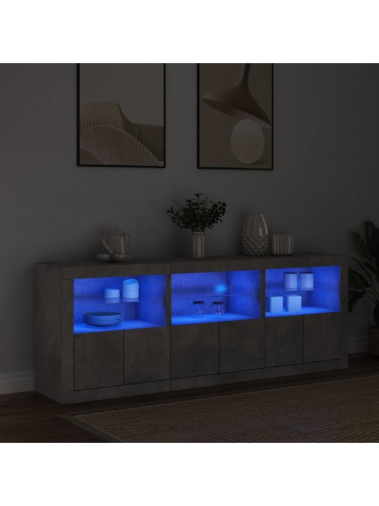 Kumode ar led lampiņām, betona pelēka, 181,5x37x67 cm