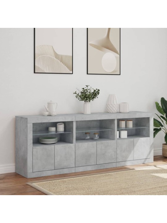 Kumode ar led lampiņām, betona pelēka, 181,5x37x67 cm
