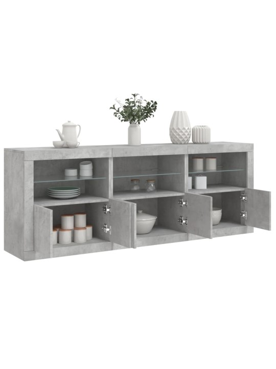 Kumode ar led lampiņām, betona pelēka, 181,5x37x67 cm
