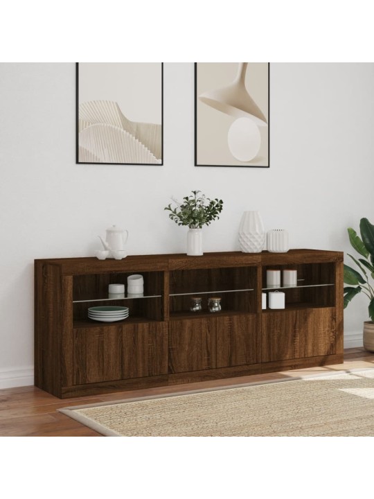 Kumode ar led lampiņām, brūna koka krāsa, 181,5x37x67 cm