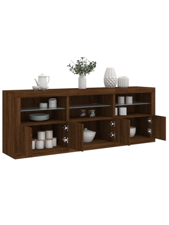 Kumode ar led lampiņām, brūna koka krāsa, 181,5x37x67 cm