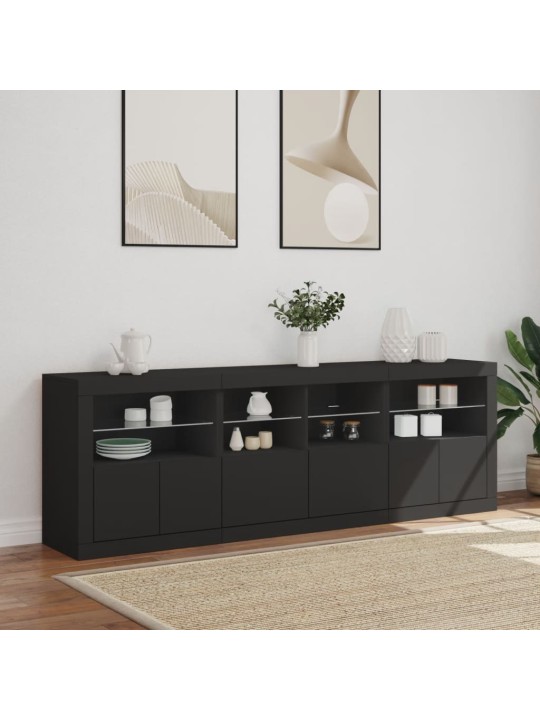 Kumode ar led lampiņām, melna, 202x37x67 cm