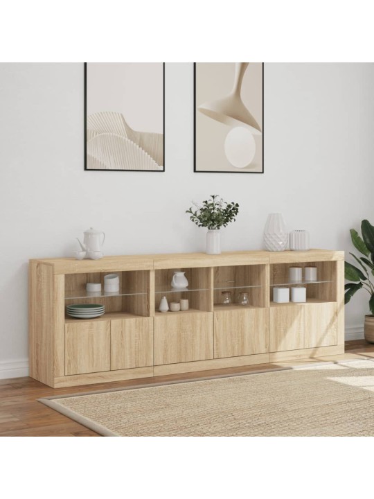 Kumode ar led lampiņām, ozolkoka krāsa, 202x37x67 cm