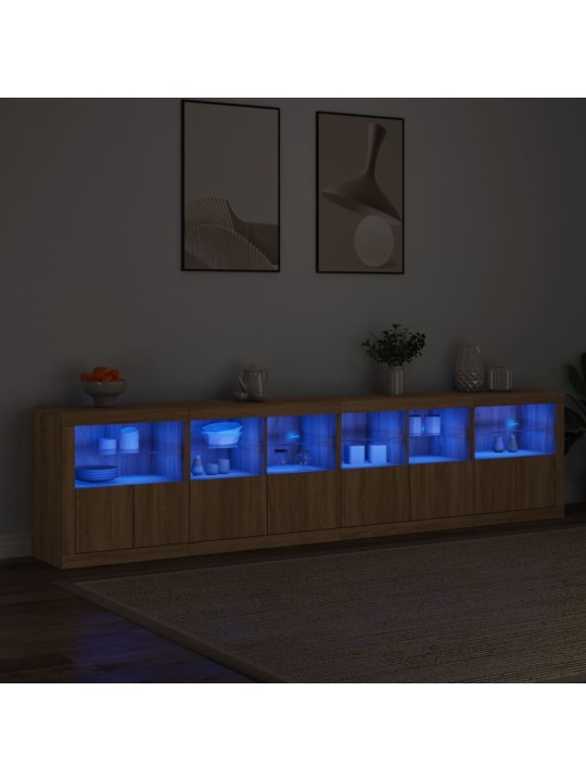 Kumode ar led lampiņām, ozolkoka krāsa, 283x37x67 cm