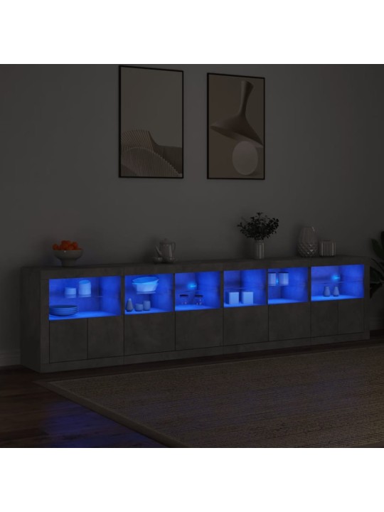Kumode ar led lampiņām, betona pelēka, 283x37x67 cm