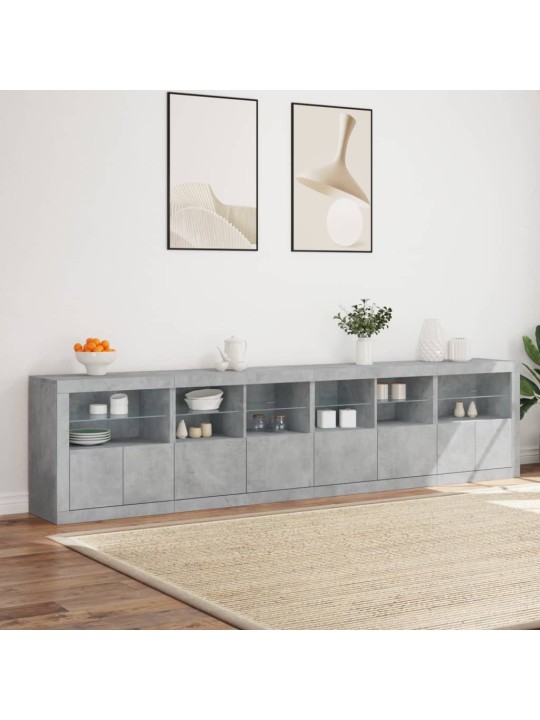 Kumode ar led lampiņām, betona pelēka, 283x37x67 cm