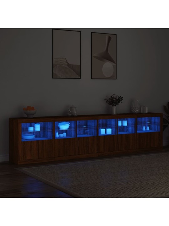 Kumode ar led lampiņām, brūna koka krāsa, 283x37x67 cm