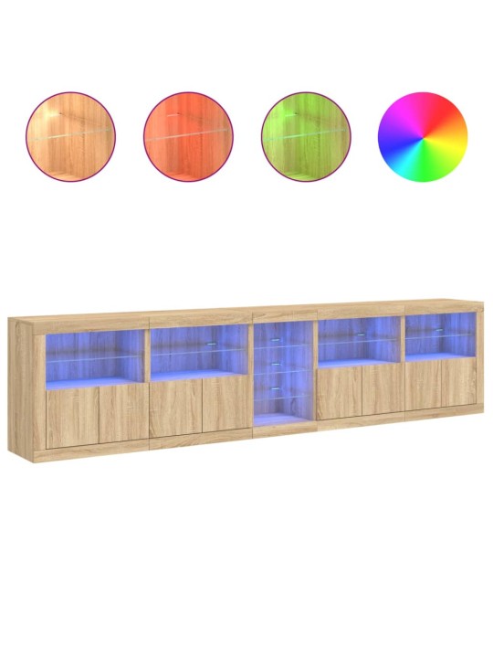 Kumode ar led lampiņām, ozolkoka krāsa, 283x37x67 cm
