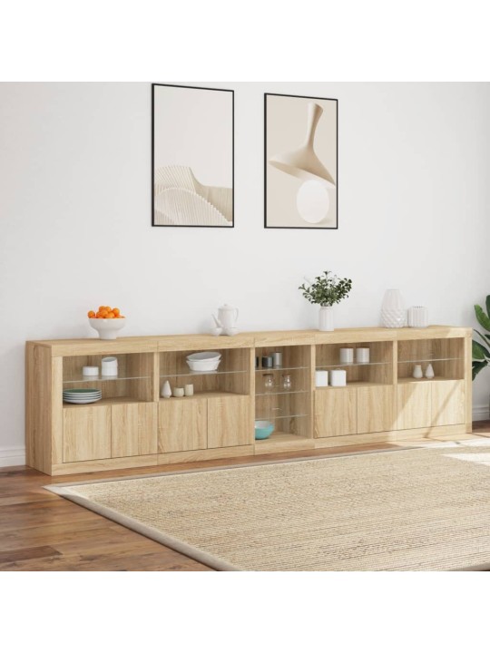 Kumode ar led lampiņām, ozolkoka krāsa, 283x37x67 cm